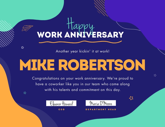 Colorful Work Anniversary Certificate Flyer (format US Letter) template