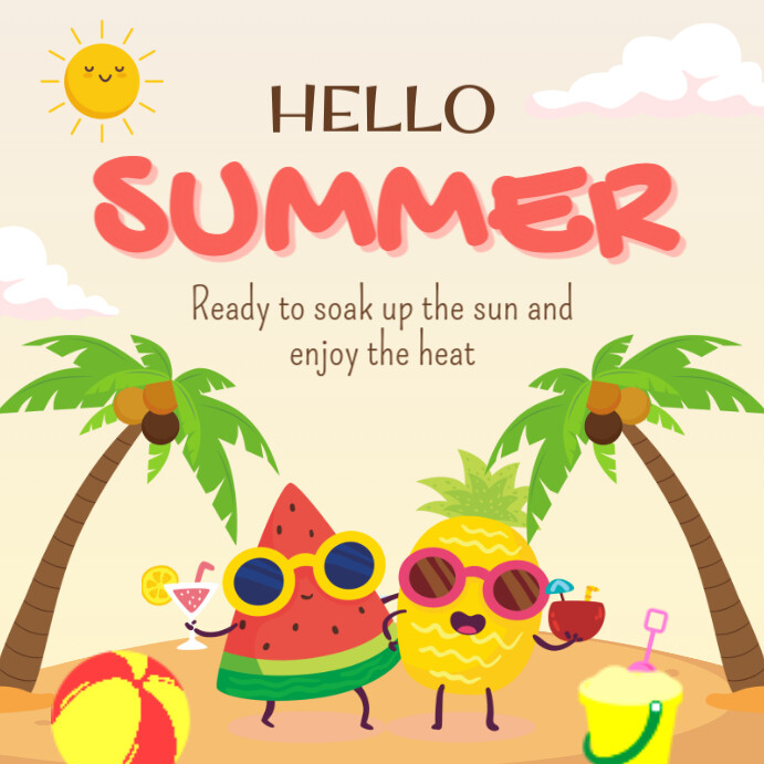 Colorfull Illustrative Hello Summer Instagram Post Template | PosterMyWall