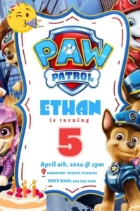 Colourful Editable Paw Patrol Birthday Invita Poster template