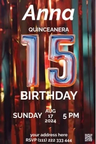 colourful joyful Quinceanera poster template