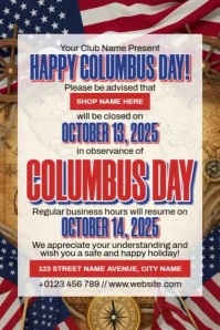 Columbus Day Closed Announcement Poster template