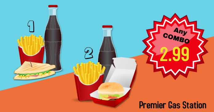 combo meal deal/gas station sale/restaurant Facebook Shared Image template