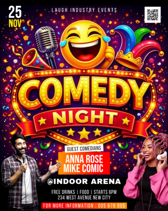 Comedy Night Graphics Comedy Night Event Template | PosterMyWall