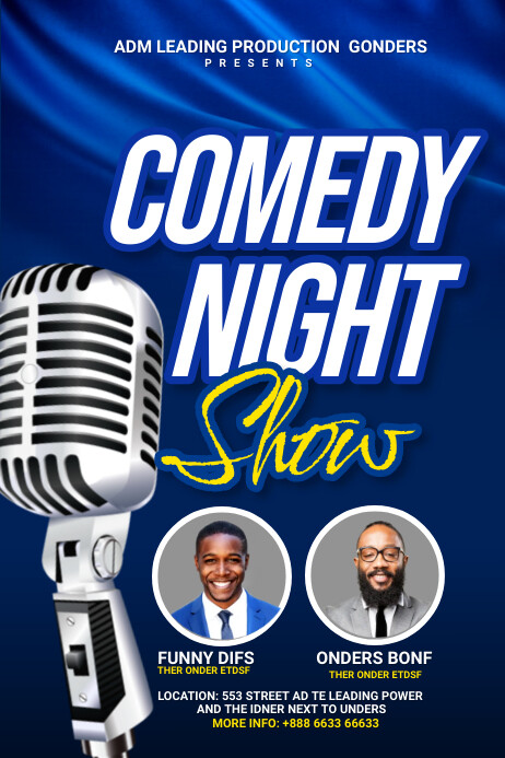 Comedy Night Poster Comedy Flyer Graphics, Designs & Templates