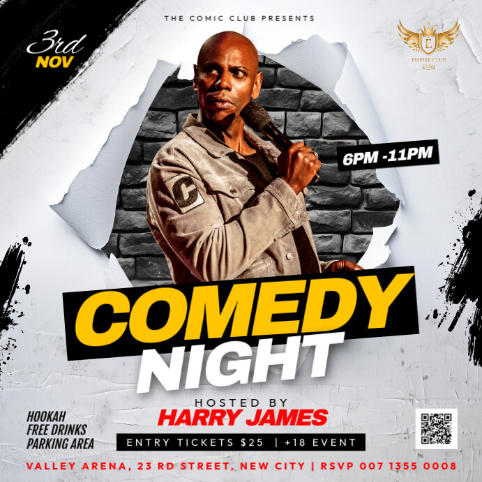Comedy Invite Copia de Comedy night show invitation flyer template instagram post ...