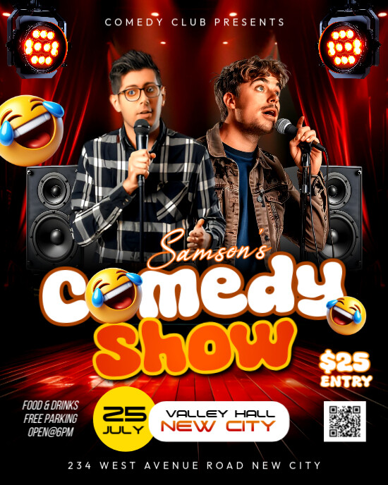 Comedy show comedians live stand up one mic stage performance event promo instagram flyer template