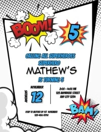 Comic book Superhero Birthday Invitation Flyer (US Letter) template