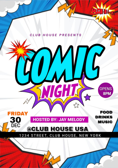 Comic Example Party Comic party design Template | PosterMyWall