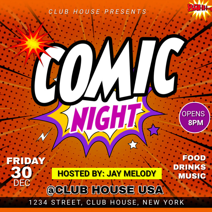 Comic Party Flyer Template | PosterMyWall