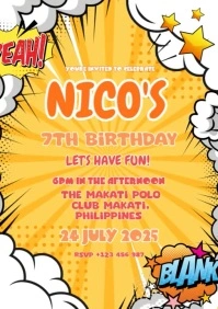 Comic Pop Ar Birthday Party  Invitation A4 template