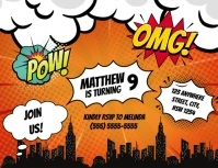Comic super hero birthday invitation template Flyer (US Letter)