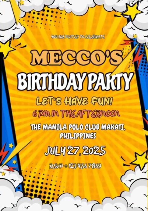 Comic-Themed Birthday Party Invitation A4 template