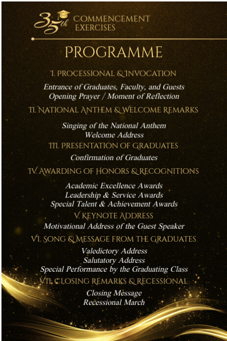 Commencement Exercises Graduation Program in Gold and Black Classic and ...