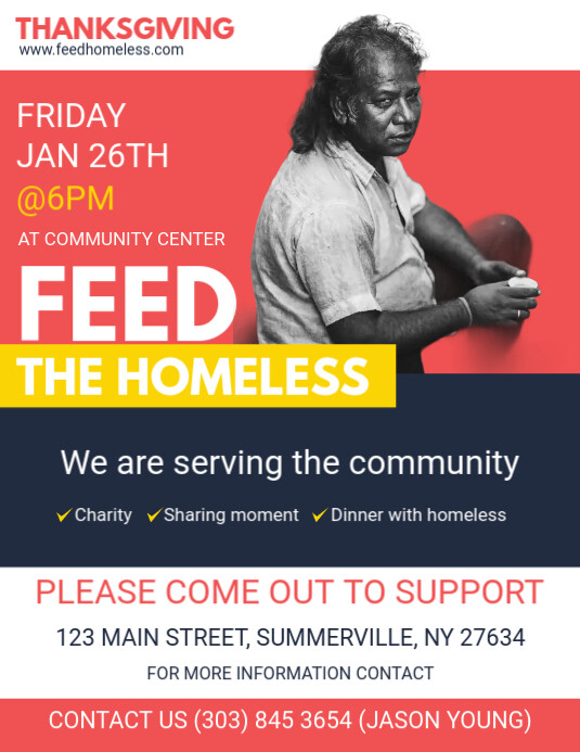 Red Feed the Homeless Fundraising Flyer Template PosterMyWall