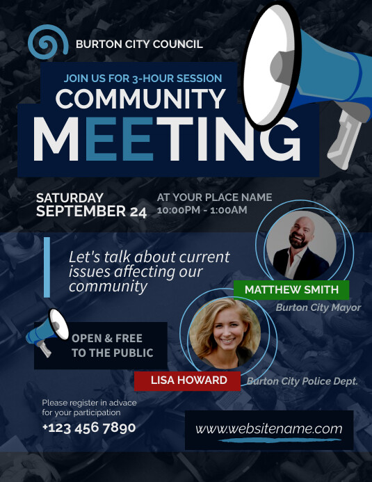 Community Partner Flyer Blue Council Meeting Community Day Flyer Template | PosterMyWall