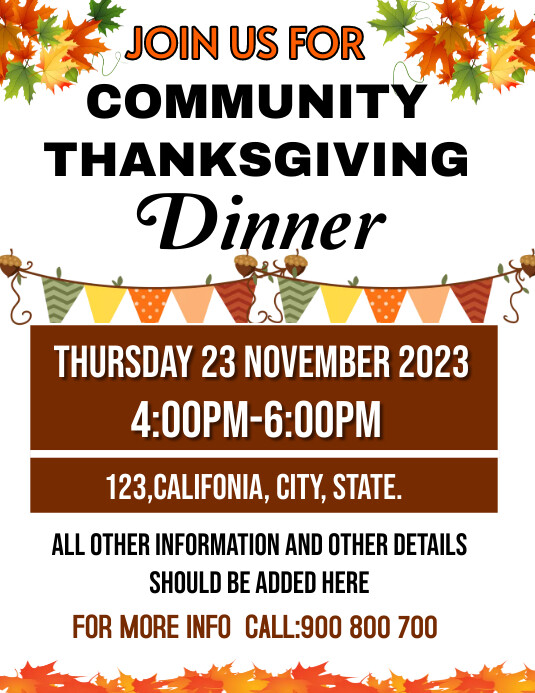 Community thanksgiving dinner event Flyer (Letter pang-US) template
