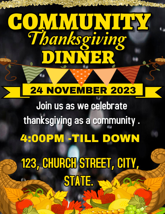 Community thanksgiving dinner event Folheto (US Letter) template
