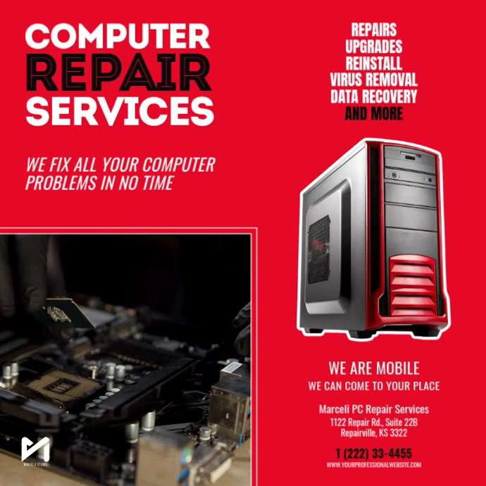 Computer Repair Service Flyer Square Social Media Post Pc & Laptop ...