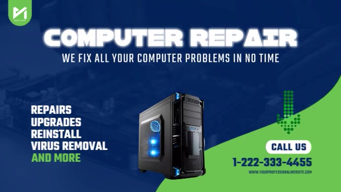 Blue Green Computer Repair Digital Signage Video Template | PosterMyWall