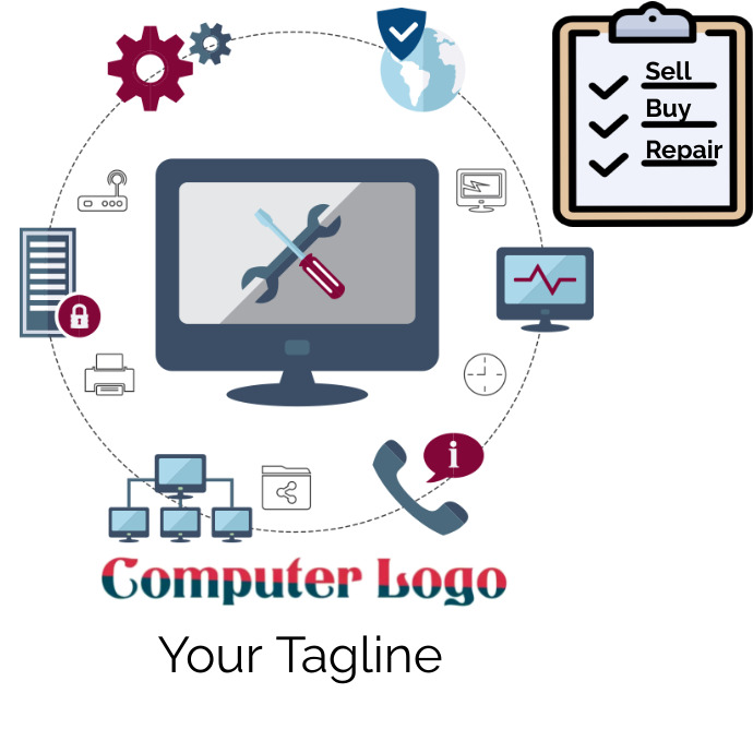 Computer Logo Computer Repair Sell, Service Template | PosterMyWall