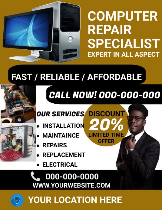 Computer or pc and disc repairing flyer Template | PosterMyWall
