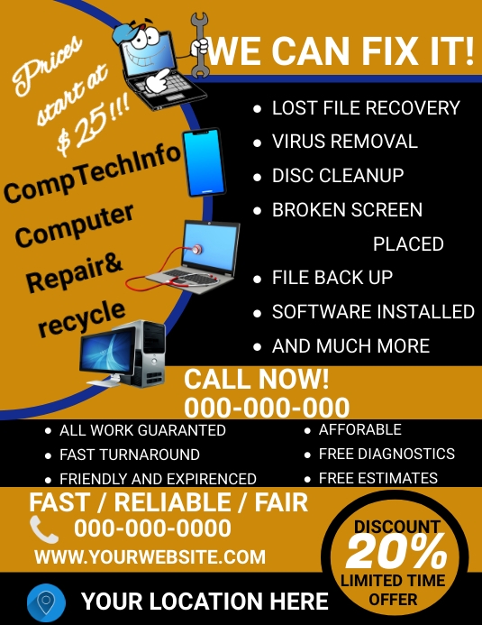 Computer or pc and disc repairing flyer Template | PosterMyWall