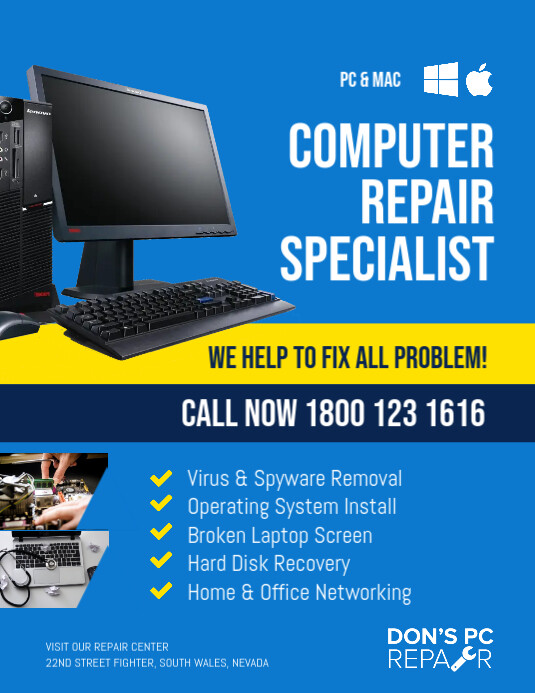 Computer Repair & Services Flyer Template Ulotka (US Letter)