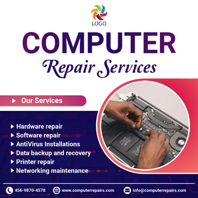 computer repair flyer, mobile phone repair Instagram Post template