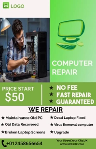 Computer repair flyer Half Page Wide template