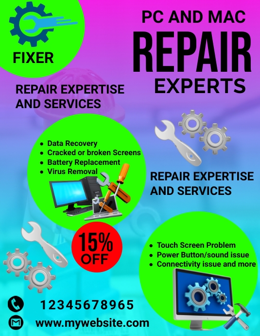 Computer Fix Flyer computer repair flyer Template | PosterMyWall