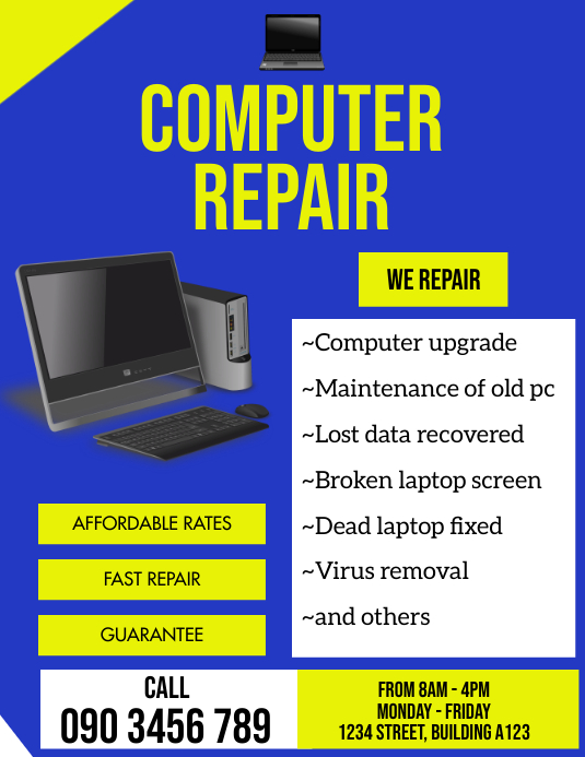 Computer Fix Flyer COMPUTER REPAIR FLYER Template | PosterMyWall