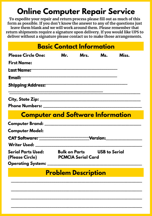 Computer Repair Form Template | PosterMyWall