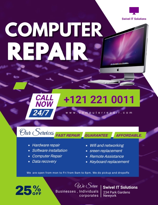 computer repair poster design flyer Template | PosterMyWall