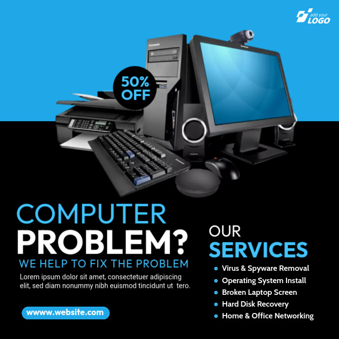Computer Operation Advertising Computer Repair Service Ad Template | PosterMyWall