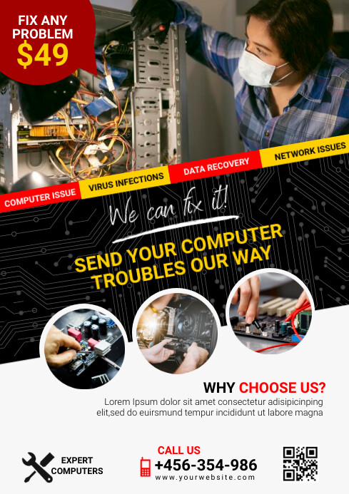 Computer R Repair Service Sheets computer repair service Template | PosterMyWall