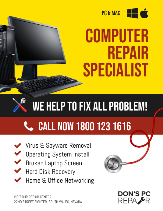 Computer Repair Service Specialist Flyer Template | PosterMyWall