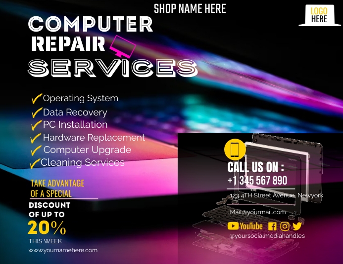 COMPUTER REPAIR SERVICES FLYER TEMPLATE | PosterMyWall