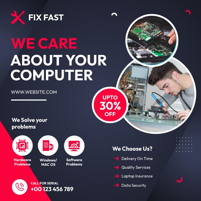 Computer Service, Repair Instagram post Template | PosterMyWall