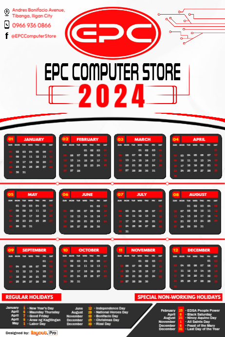Computer Shop Calendar 2024 Poster template