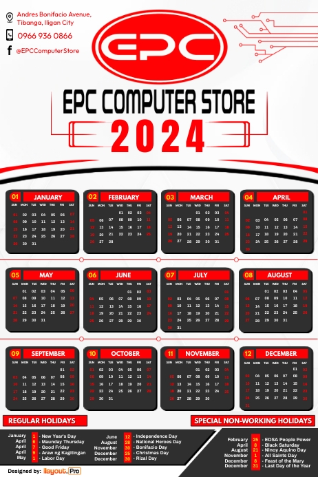 Computer Shop Calendar 2024 Plakat template