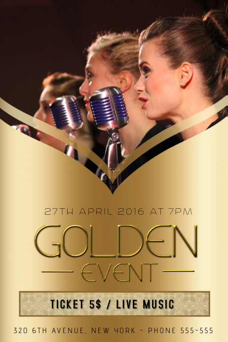 concert band singer flyer template with picture replace gold