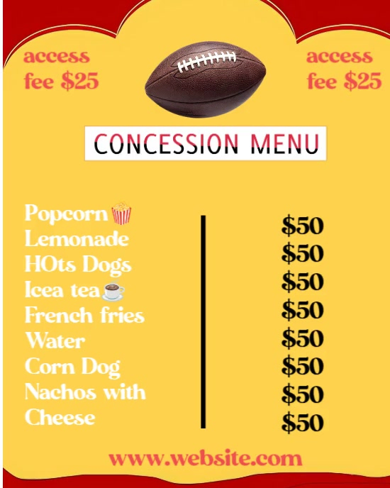 Concession menu flyer design template Instagram Portrait