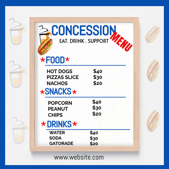 White Concession Menu Square Template | PosterMyWall