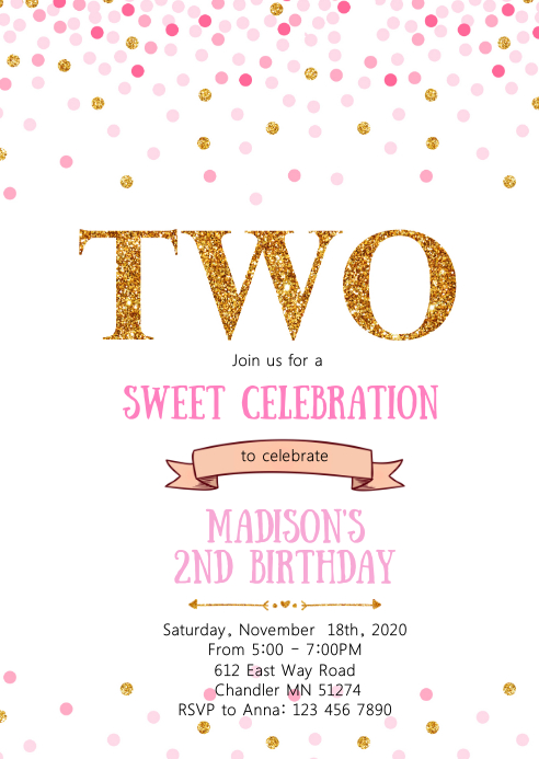 Confetti 2nd Birthday Party Invitation Template Postermywall