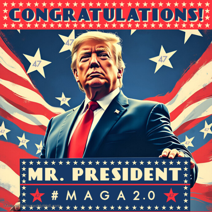 Congratulations Trump Mr. President 2024 With American Flag Background