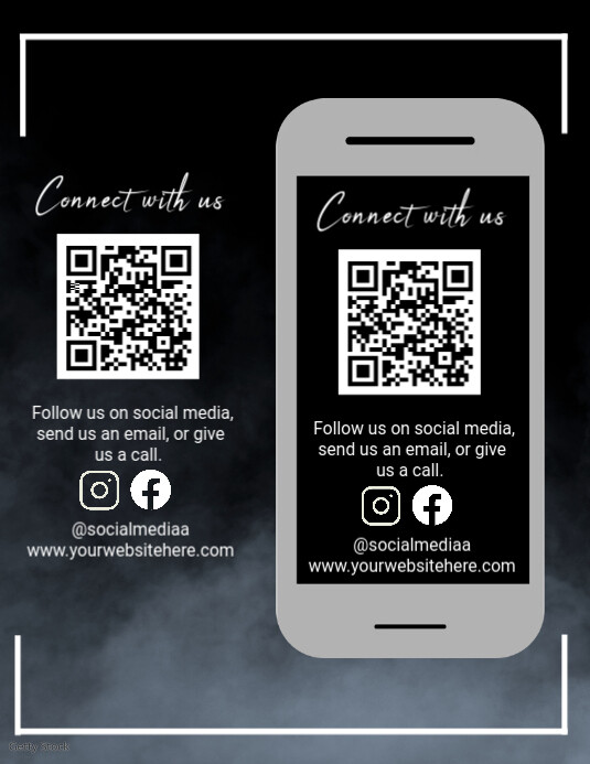 Connect With Us,  QR Code Business Cards, Social Media Cards, QR Code Flyer template