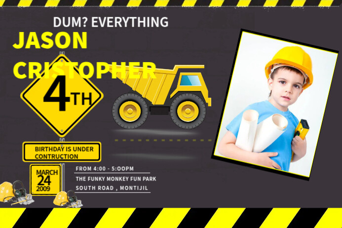 Construction Birthday Banner Template | PosterMyWall construction-birthday-banner-template-postermywall