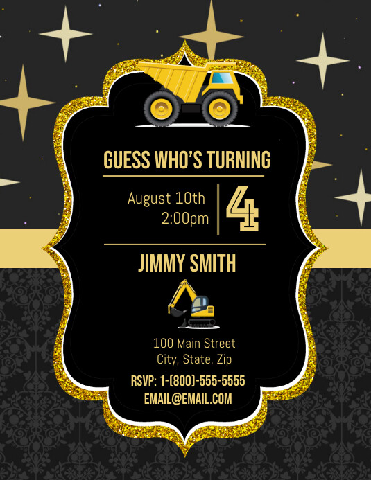 Construction Birthday Party Flyer (US Letter) template