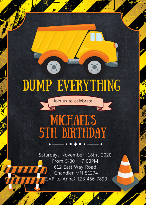 Construction Birthday Party Invitation Template Postermywall