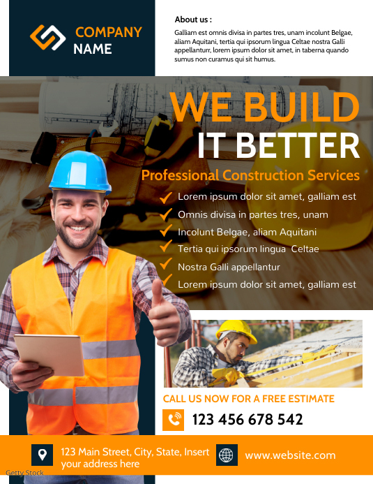 construction company flyer advertisement temp Folheto (US Letter) template